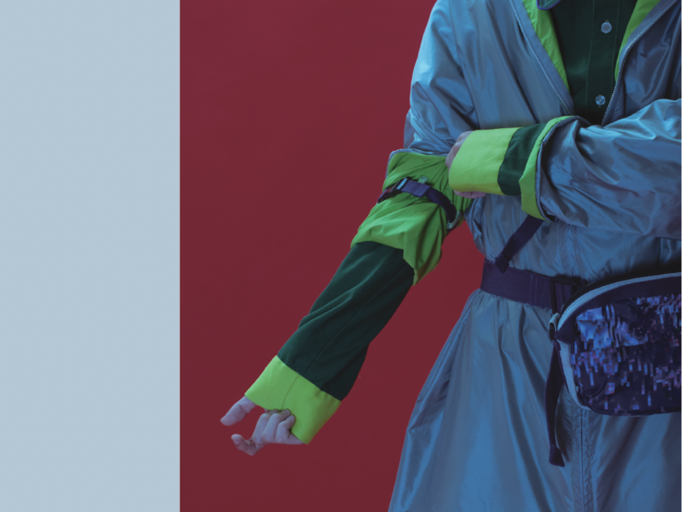 Another World — editorial, red ground, green & blue layers