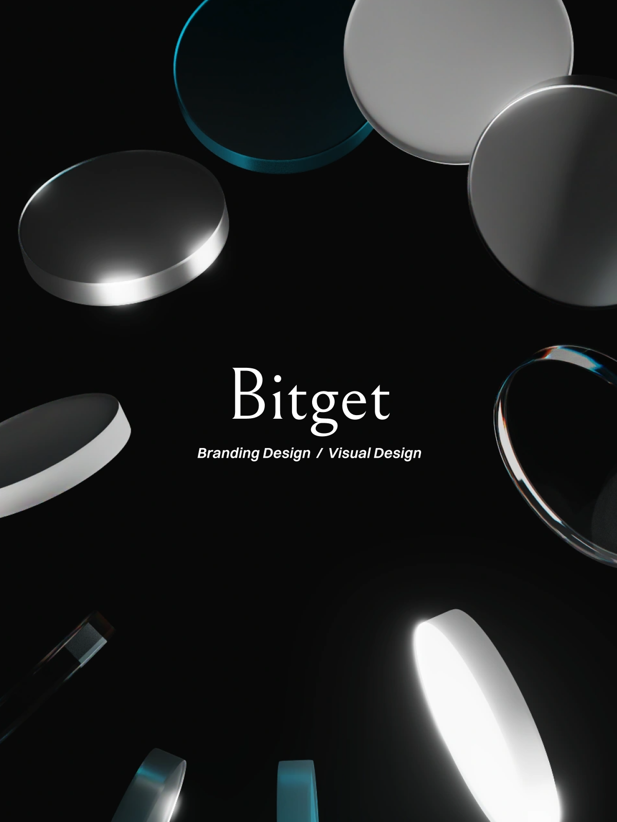 Bitget — branding and visual design cover, metal discs on black