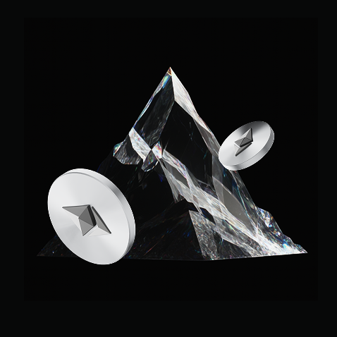 Bitget Taiwan — a faceted crystal mountain peak with metal tokens