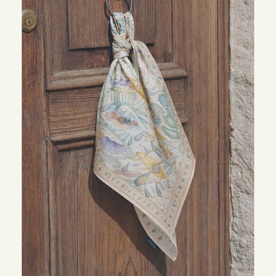 Liminar scarf — knotted and hung, folded detail