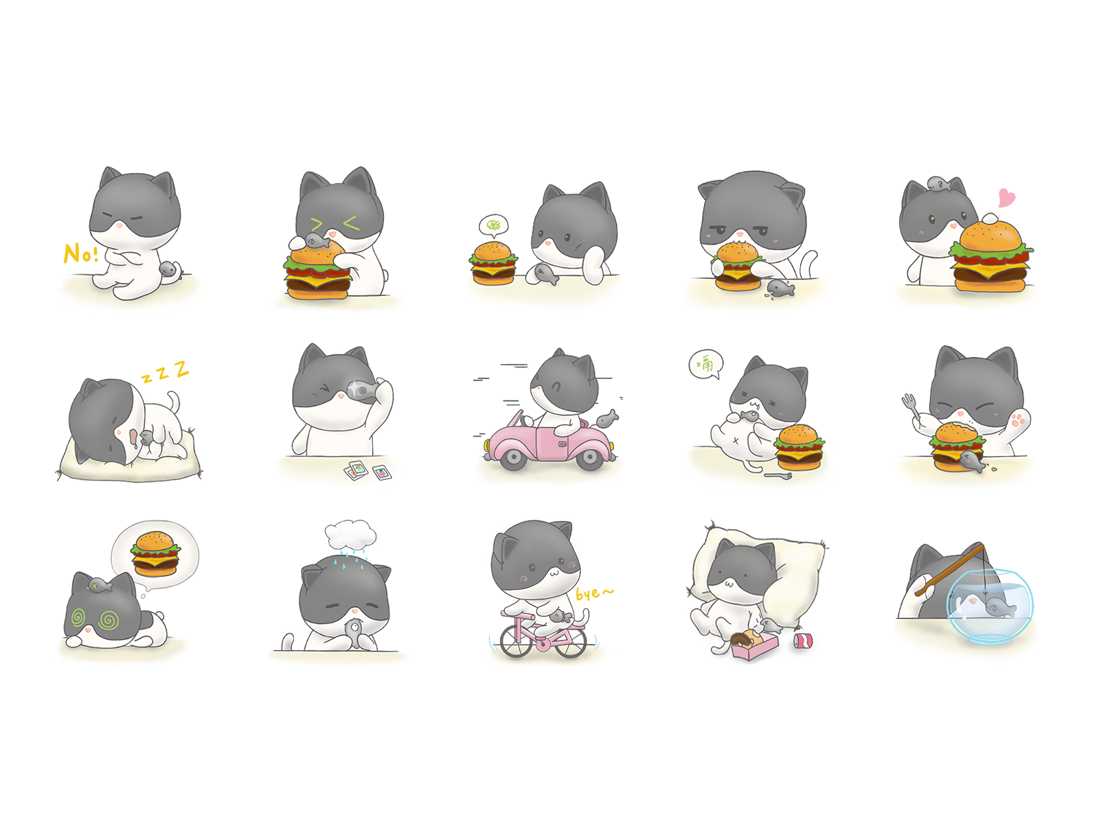 MagicPal — expression sheet, 15 cat poses