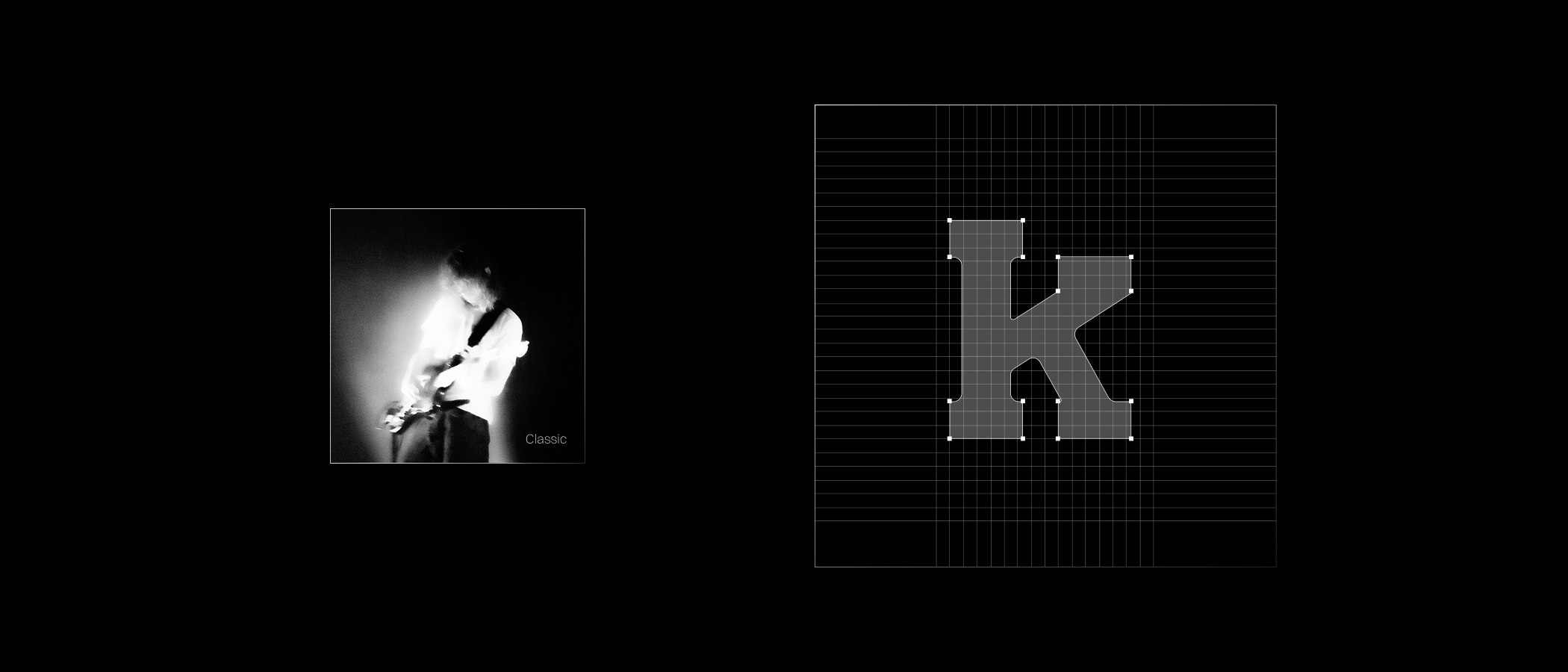 Orange Shift — classic reference and letterform K on construction grid