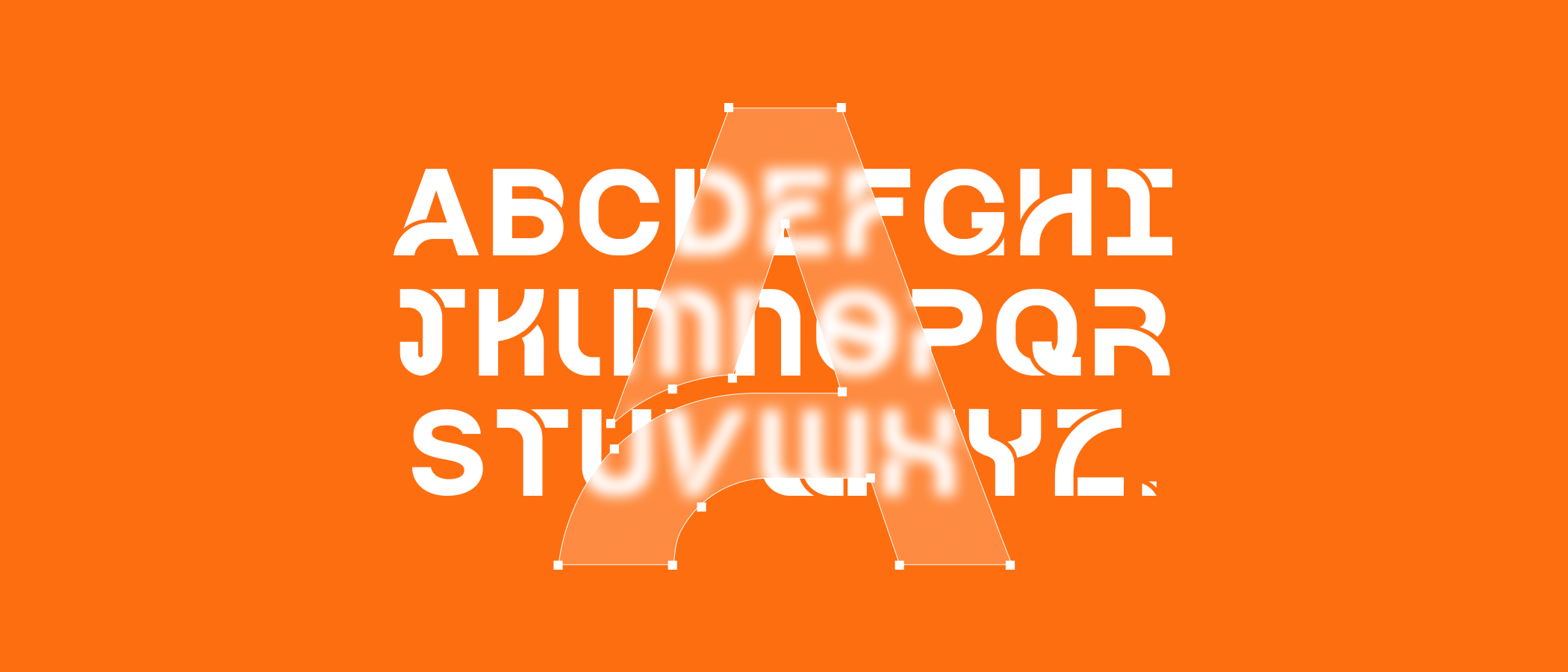 Orange Shift — full alphabet display face with letterform A overlay, orange